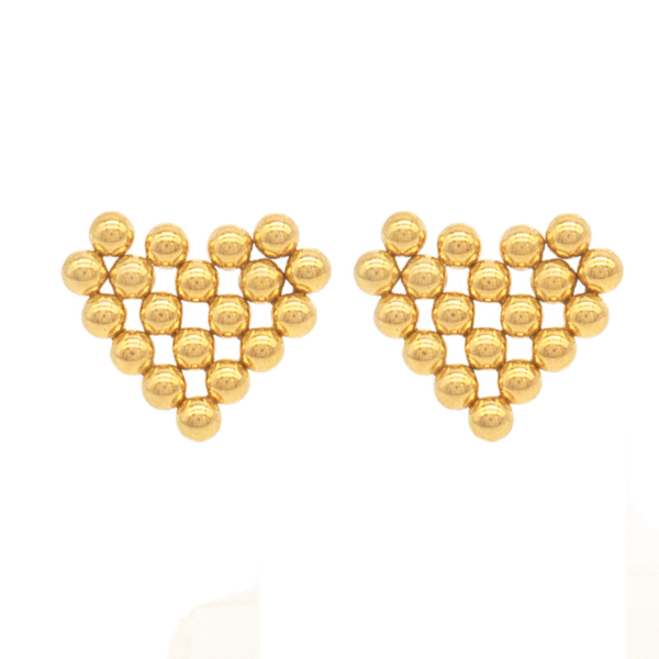 Brinco Feminino Coração De Bolinhas Em Aço Inox Com Revestimento PVD Dourado