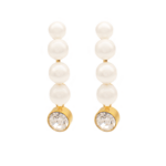 Brinco Feminino Ear Climber Com Pérolas E Zircônia Em Aço Inox PVD Dourado
