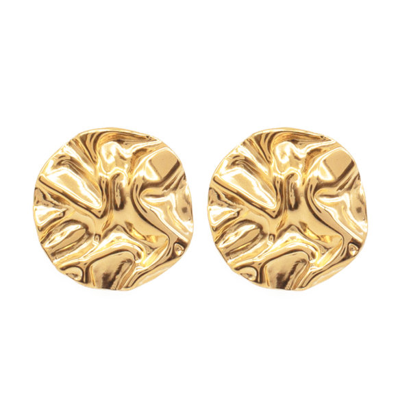 Brinco Feminino Redondo Texturizado Orgânico Em Aço Inox Com Revestimento PVD Dourado