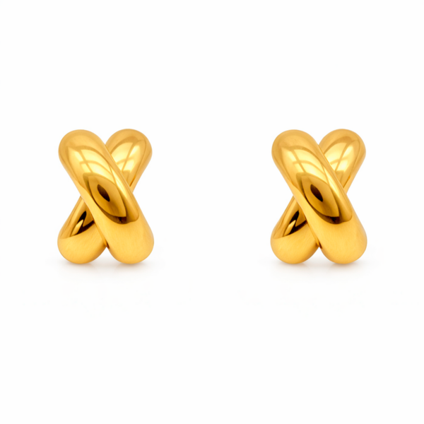 Brinco Feminino em Formato de X Banhado a Ouro