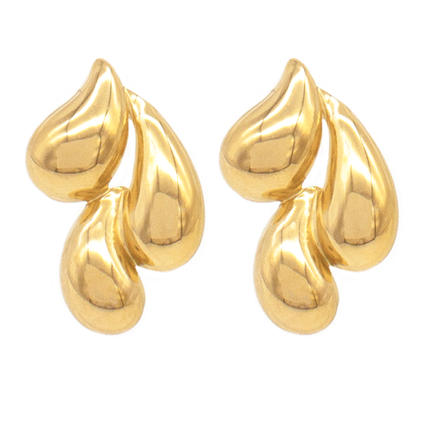 Brinco Feminino Triplo Gotas Em Aço Inox Com Revestimento PVD Dourado