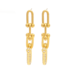 Brinco Feminino Elo Cadeado Cravejado Em Zircônias Em Aço Inox PVD Dourado