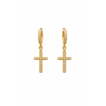 Brinco Argolinha Click Cravejada com Pingente de Cruz 2,5cm Banhado a Ouro