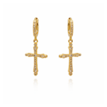 Brinco Click com Pingente de Cruz Cravejada com Zircônia Banhado a Ouro