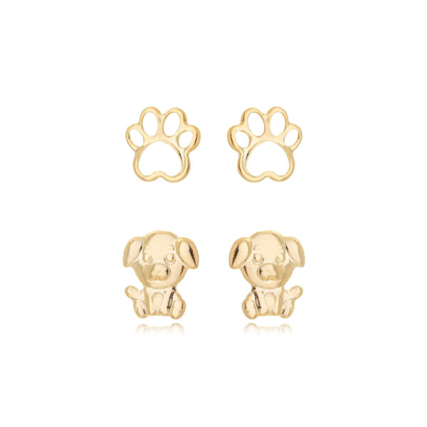 Brinco Cachorrinho E Patinha Vazada Banhado A Ouro