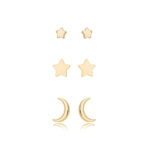 Brinco Trio Meia-Lua E Estrelinhas (Dupla) Banhado A Ouro