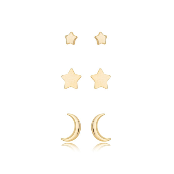 Brinco Trio Meia-Lua E Estrelinhas (Dupla) Banhado A Ouro