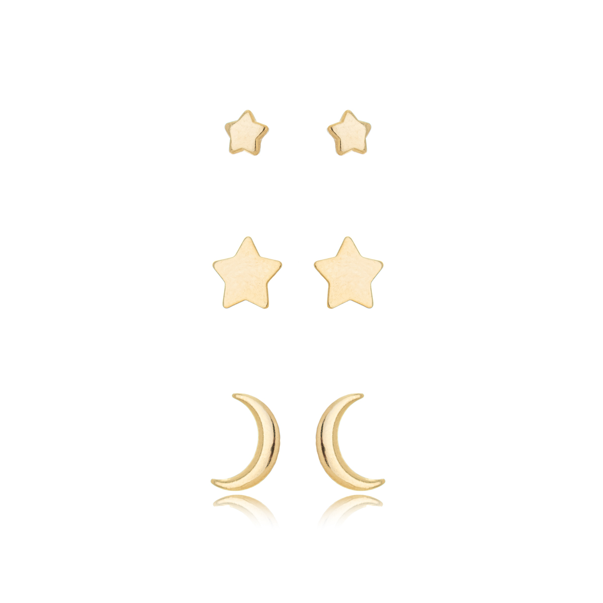 B3532-OU-1 Brinco Trio Meia-Lua E Estrelinhas (Dupla) Banhado A Ouro - Imagem 1