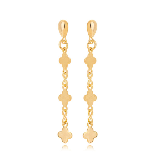Brinco De Trevos Pendurados Sofisticado Banhado A Ouro
