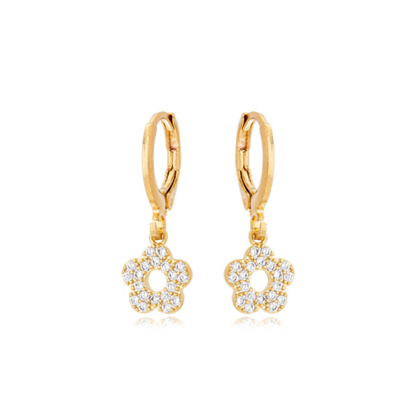 Brinco De Flor Cravejada Delicada Banhado A Ouro