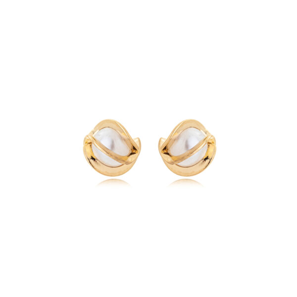Brinco De Pérolas Amor-Perfeito Banhado A Ouro