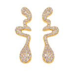 Brinco Orgânico Curvas Estilo Cobra Cravejado 3,5x1cm Banhado a Ouro
