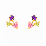 Brinco Feminino Floral com Zircônias Coloridas Banhado a Ouro e Ródio