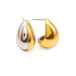 Brinco Gota Grande Misto 2x1cm com Banho Misto Ouro e Ródio