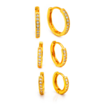 Brincos Trio de Argolinhas Femme Cravejadas Banhado