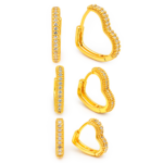 Brincos Trio de Argolinhas Femme Coração Banhado