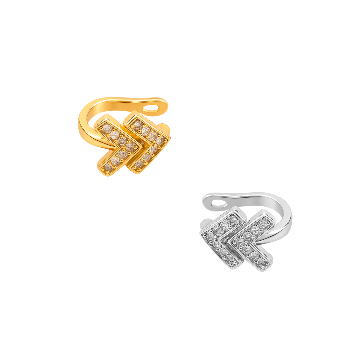 B3676-1 Brinco Feminino Fake Piercing Seta com Pedras de Zircônia Banhado Ouro e Ródio - Imagem 1