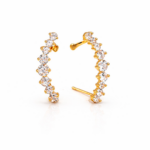 Brinco Ear Cuff com Zircônias em Fileiras Banhado a Ouro e Ródio