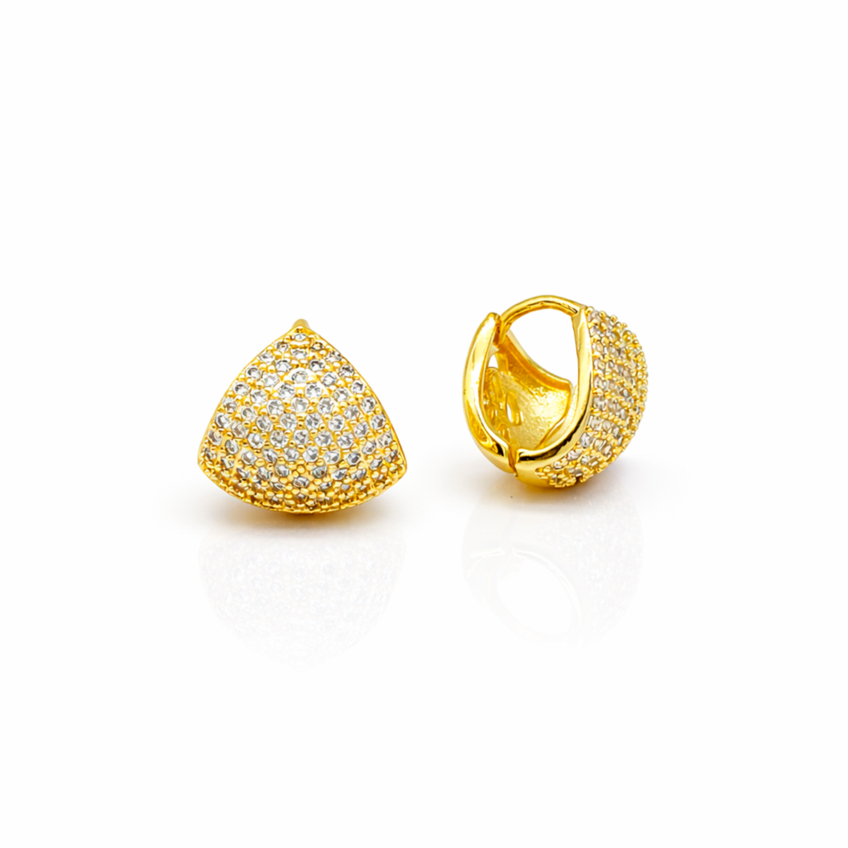 B3724-1 Brinco Argola Triângulo Cravejado Banhado a Ouro e Ródio - Imagem 1