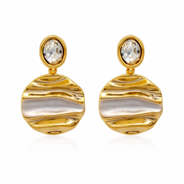 Brinco Duo com Pedra de Zircônia Banhado a Ouro 3,0X2,0CM