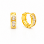 Brinco de Argolinha com Zircônias Quadradas Cravadas Banhado a Ouro Elegante
