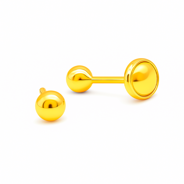 Brinco Bolinha Pequena com Tarracha Baby Banhado a Ouro