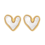 Brinco Coração Minimalista Com Madrepérola Em Aço Inox Dourado