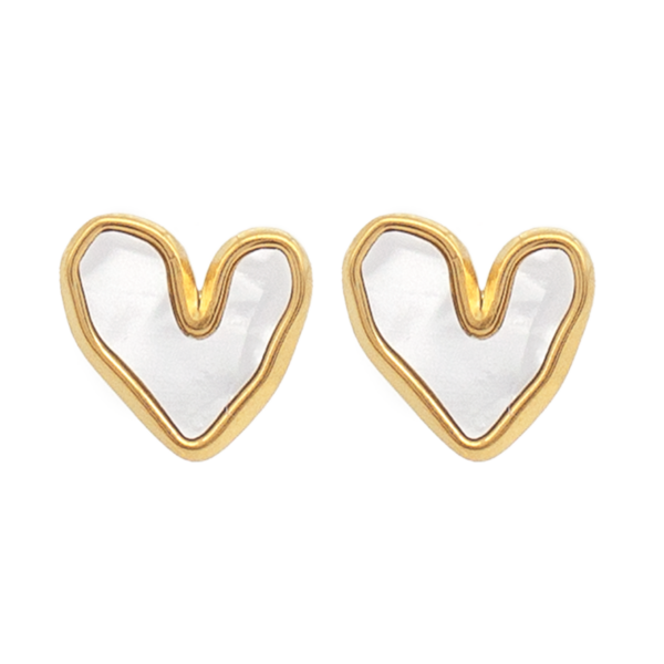 Brinco Coração Minimalista Com Madrepérola Em Aço Inox Dourado
