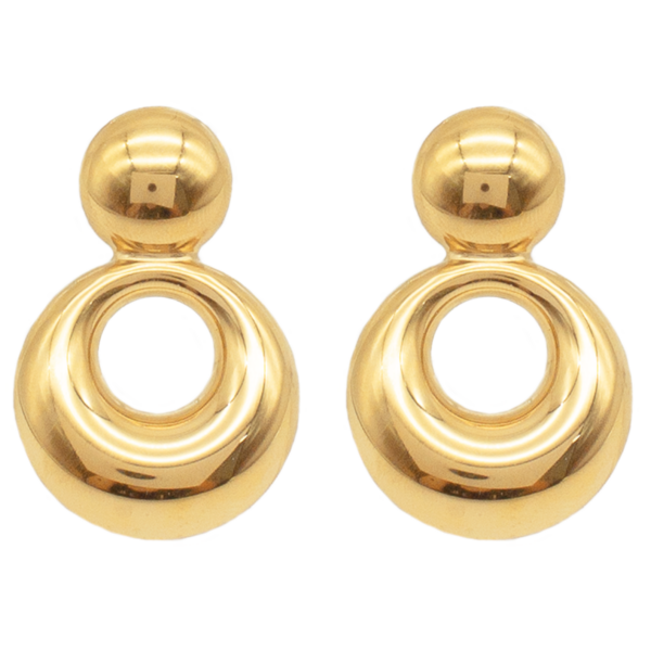 Brinco Retrô Com Esfera Vazadas Em Aço Inox Com Revestimento Pvd Dourado