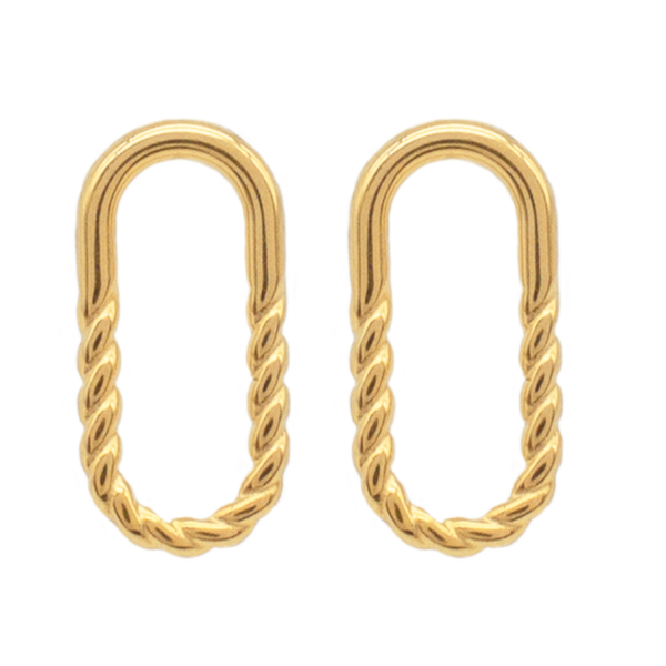 Brinco Oval Vazado Detalhado Em Aço Inox Com Revestimento PVD Dourado