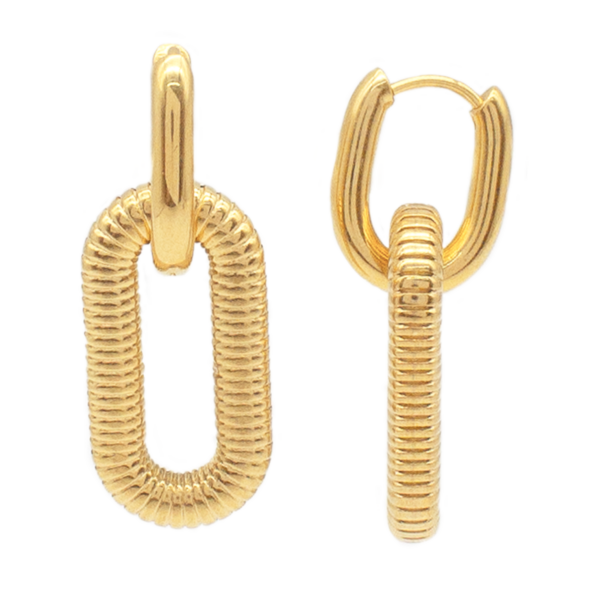 Brinco Argolinha Click Com Pingente Retangular Aço Inox Com Revestimento PVD Dourado