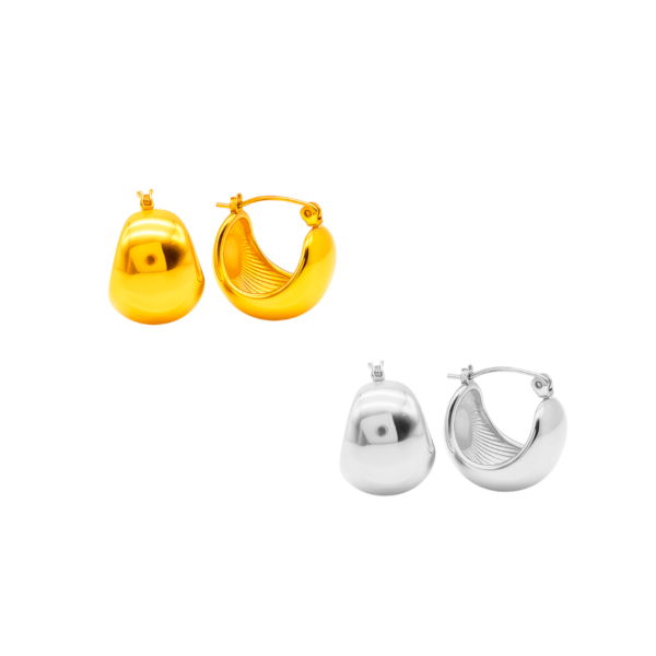 Brinco Feminino Argola Meia Lua em Aço Inox Dourado e Prata