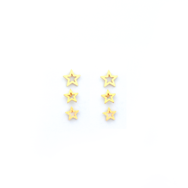 Brinco Trio de Estrela Vazada em Aço Inox PVD Dourado