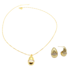 Conjunto Oval Orgânico Com Zircônia Banhado A Ouro E Ródio