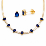 Conjunto Riviera e Brinco com Zircônia Gotinha Banhado a Ouro e Ródio 45cm