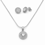 Conjunto Colar e Brinco Ponto de Luz Redondo Cravejado Banhado a Ouro e Ródio 45cm