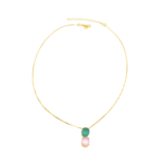 Conjunto Colar E Brincos Com Dupla Gema Rosa E Esmeralda Design Elegante E Sofisticado