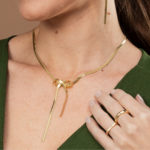 Choker De Fita Com Laço Central 35cm Design Elegante Banhado A Ouro
