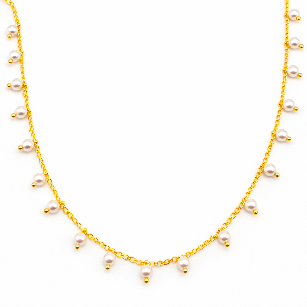 CK0249-1 Choker de Mini Elos com Pérolas Penduradas Banhado - Imagem 1