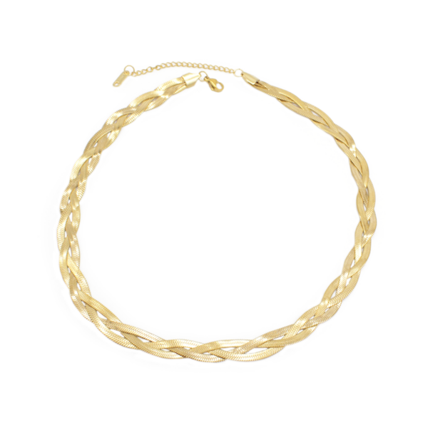 Colar Feminino Trançado Snake Em Aço Inox Com Revestimento PVD Dourado