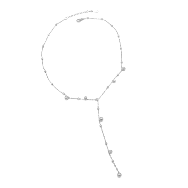 Colar Gravata Feminino Com Bolinhas Penduradas Em Aço Inox PVD Prata