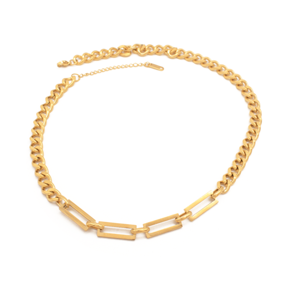 Colar Feminino Elo Corrente Com Pingente Retangular Em Aço Inox PVD Dourado