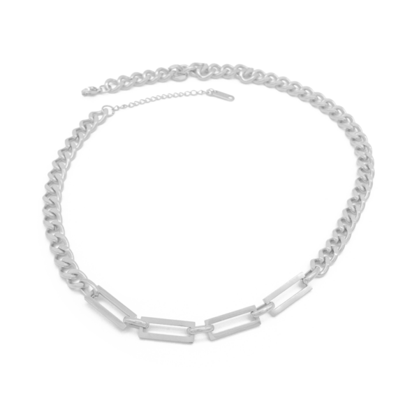 Colar Feminino Elo Corrente Com Pingente Retangular Em Aço Inox PVD Prata