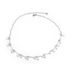 Colar Feminino Com Micro Pérolas Penduradas Em Aço Inox PVD Prata