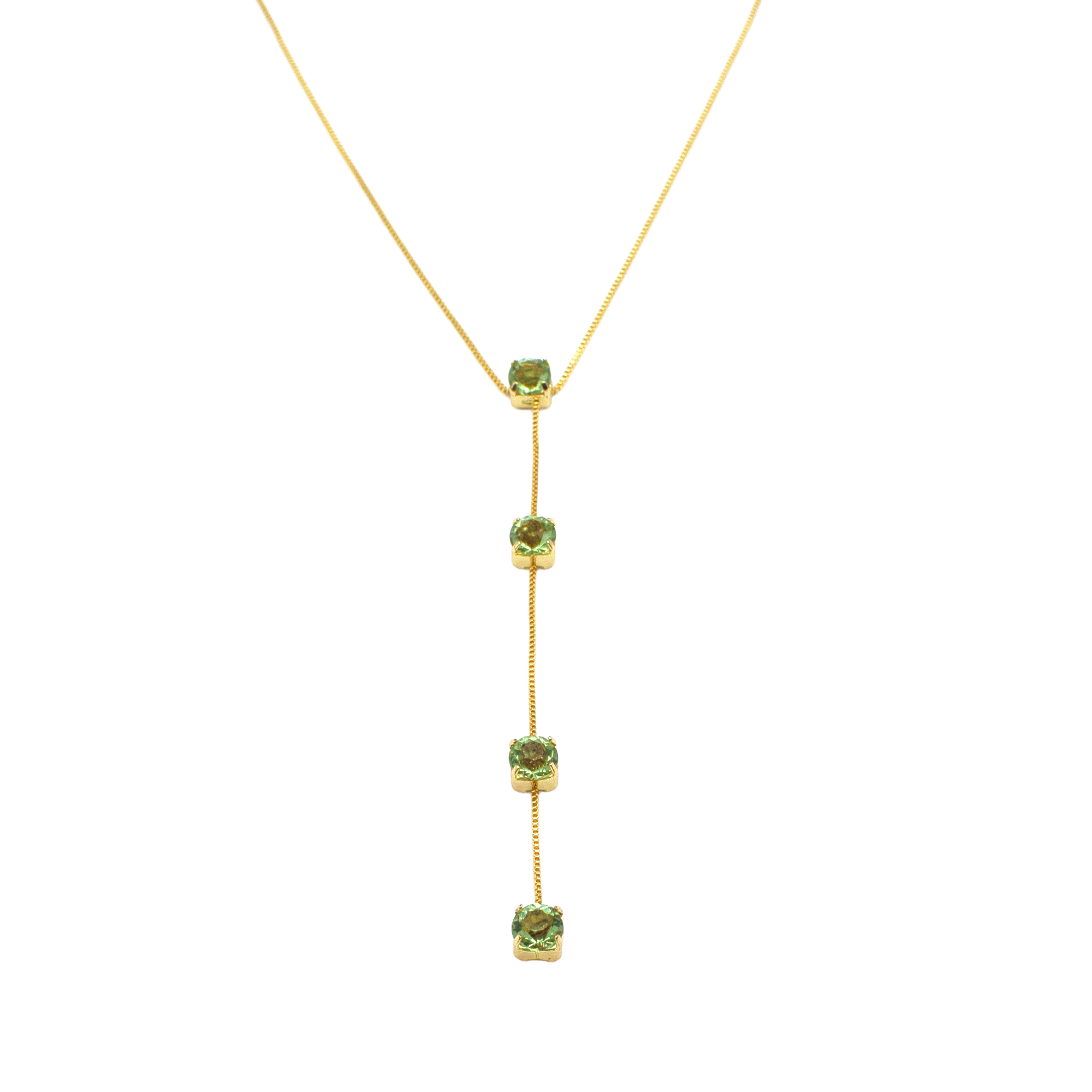 CK0289-OU-1 Colar Gravatinha com Pedras Verdes Banhado a Ouro - Imagem 1