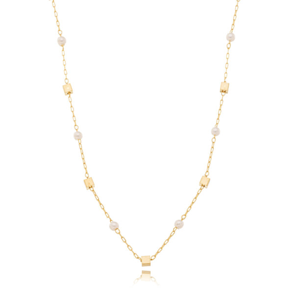 Choker De Pérolas Com Pontos Quadradinhos Banhado A Ouro