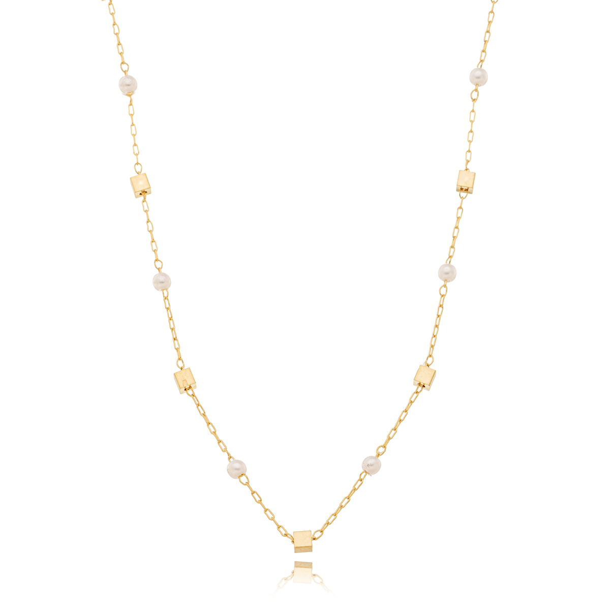 CK0298-OU-1 Choker De Pérolas Com Pontos Quadradinhos Banhado A Ouro - Imagem 1