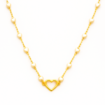 Choker com Coração de Pérolas e Coração Central Banhado a Ouro e Ródio