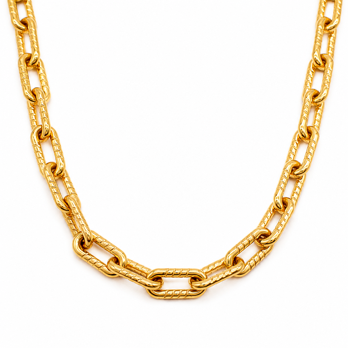 CK0321-1 Colar de Elos Texturizados em Aço Inox Dourado e Prata Elegante - Imagem 1