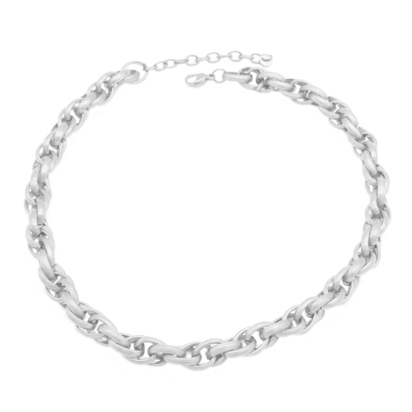 Choker De Elos Grossos Entrelaçados Em Aço Inox Com Revestimento PVD Prateado